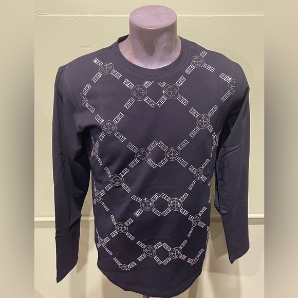 Deniko t-shirt black crewneck modern fit diamond design L/S - Picture 1 of 3